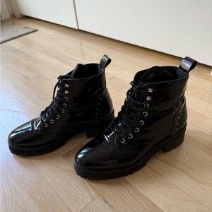The Kooples Patent Black Combat Boots